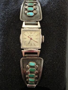 Bulova 17J 10k RGP Sterling Silver Turquoise Tips Watch Native American Works